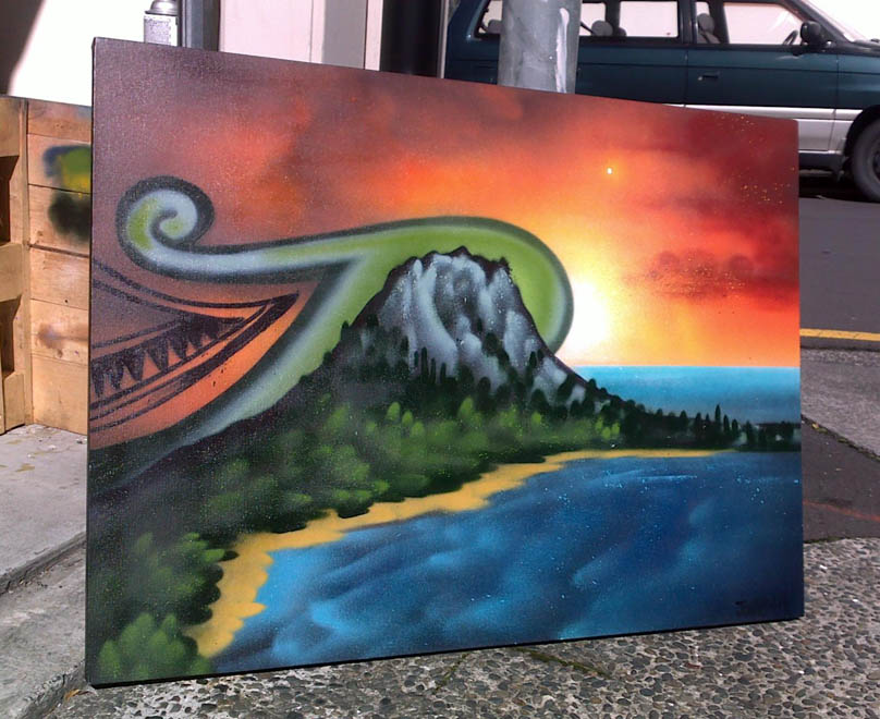 painting of a East Coast New Zealand Volcano