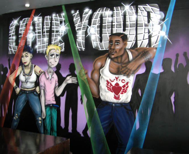 mural art on wall at Family bar auckland by nz artist