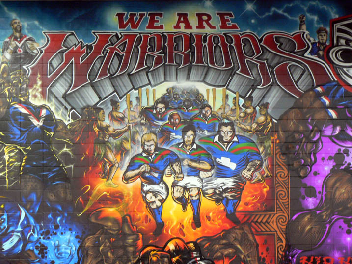 centre detail of vodafone Warriors NRL graffiti art mural